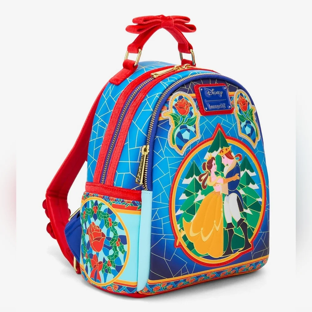 Loungefly Disney Stained Glass Beauty & The Beast Crossbody Convertible Backpack